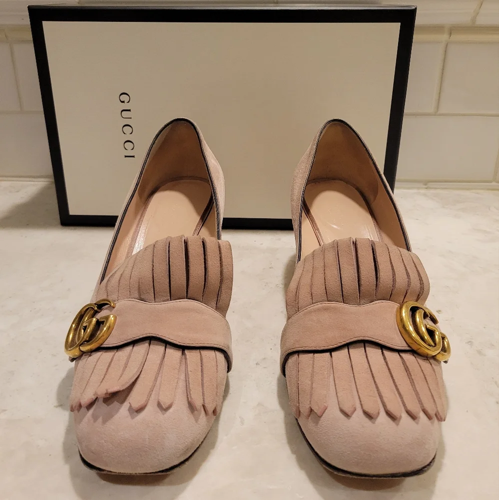 Gucci GG Marmont Pink Blush Fringe Loafer Pumps - Picture 4 of 11
